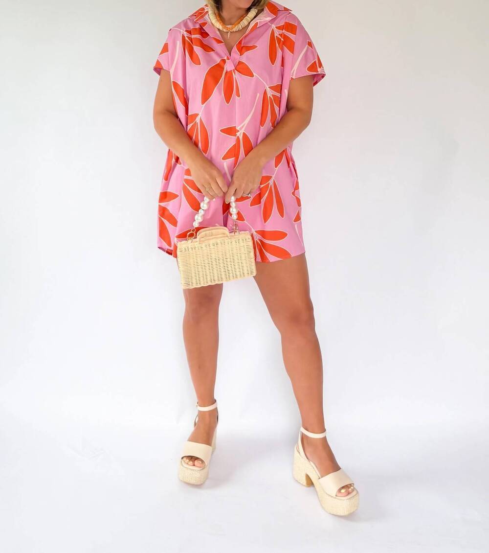 NEW KARLIE palm leaf signature shirt dress in pink